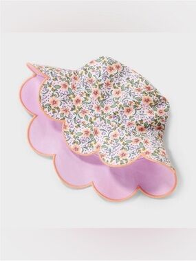 Reversible Scalloped Edge Bucket Hat, Size 12-24 months